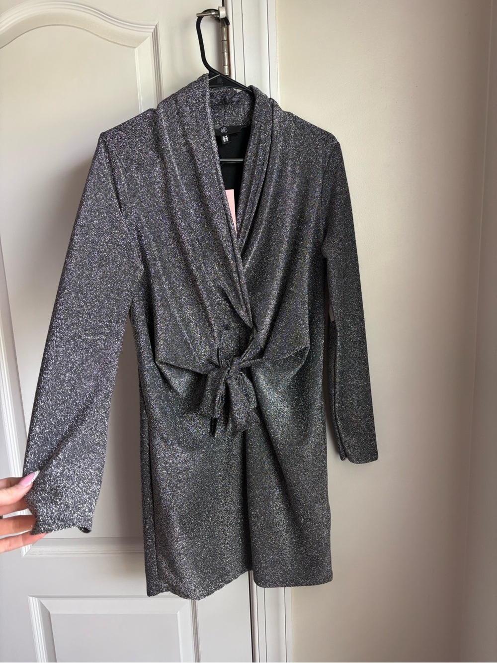 Missguided Metallic Silver Tie-Waist Dress